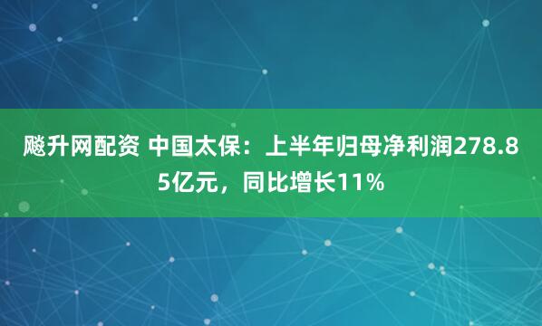 飚升网配资 中国太保：上半年归母净利润278.85亿元，同比增长11%